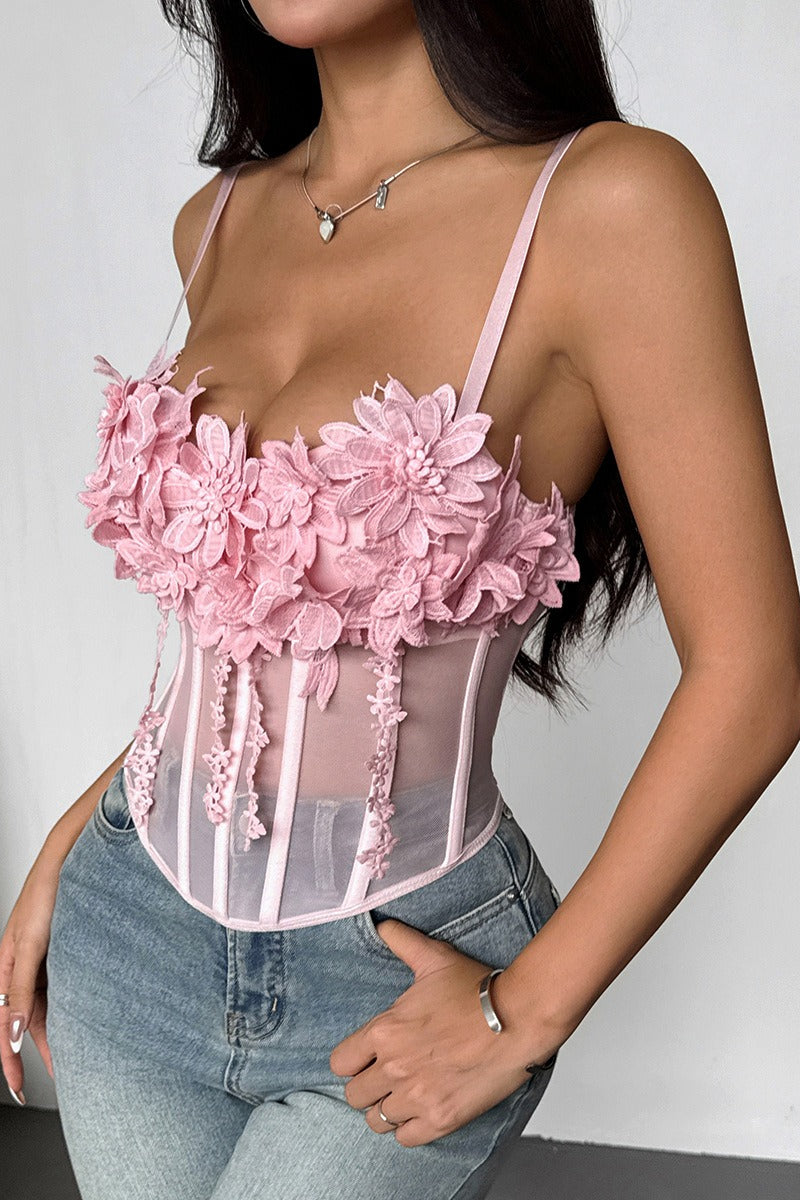 Floral Mesh Sexy Bustier Cami Top