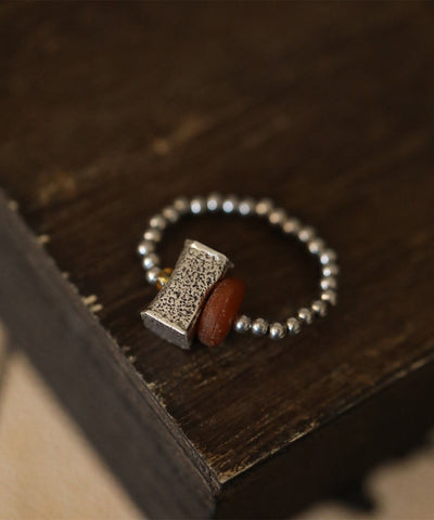 Retro-Seide Sterling Silber Perlen Bienenwachs Ringe 