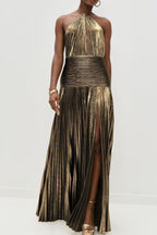 Halter Backless Split Tie Bodycon Maxi Dress