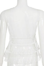 Elegant Solid Lace V Neck Sheer Blouse