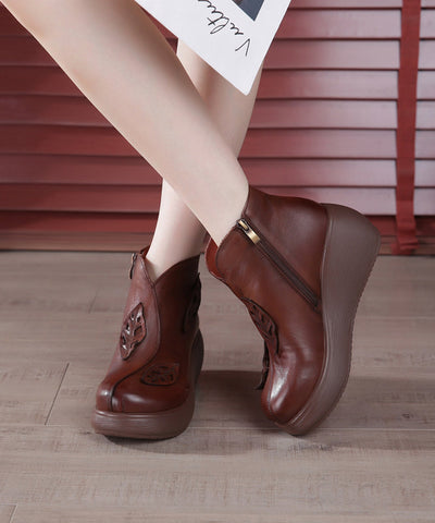 Botines de cuña hechos a mano en piel de vacuno marrón 