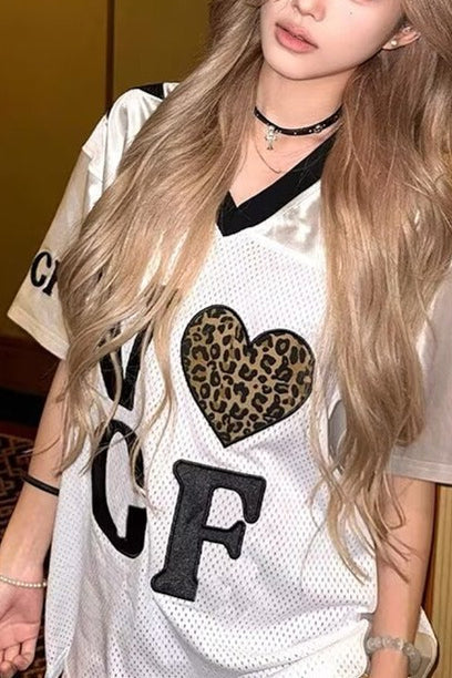 Leopard Print Patchwork Retro Jersey T‑shirt