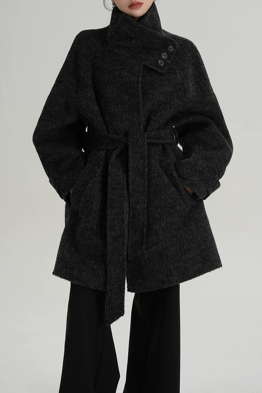 Chic Solid Wool Warm Loose Mock-neck Coat