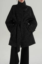 Chic Solid Wool Warm Loose Mock-neck Coat