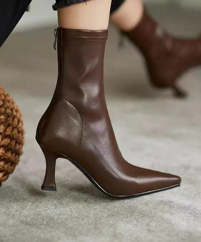 Schwarze Splicing High Heel Stiefel Spitzschuh Reißverschluss 