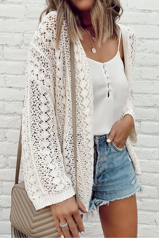 white stylish hollow out knit cardigan