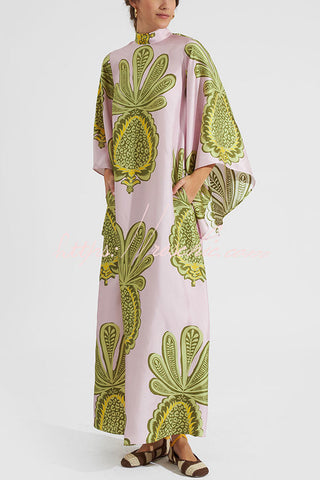 Shine The Light Unique Printed High Neck Bell Sleeve Loose Maxi Dress