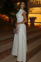 Solid Sleeveless Ruched Waist Elegant Dress
