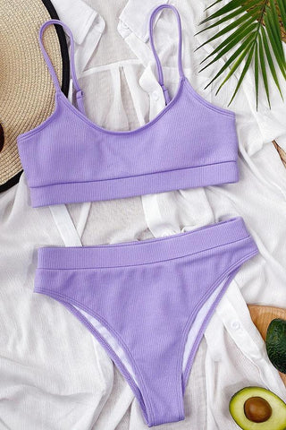 Tankini morado con cuello en U bohemio de moda 