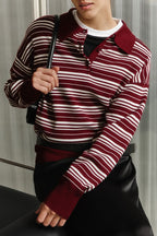 Vintage Striped Knit Polo Sweater