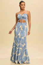 Printed Strapless Cutout Maxi Dress