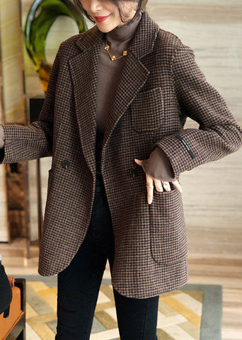 Elegante Plaid Button Taschen Patchwork Baumwolle Mäntel Herbst 