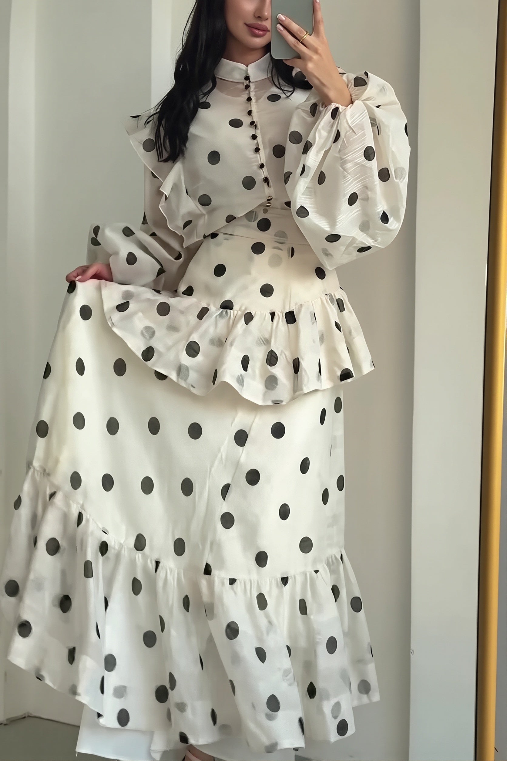 Sheer Polka Dot Long Sleeve Maxi Dress