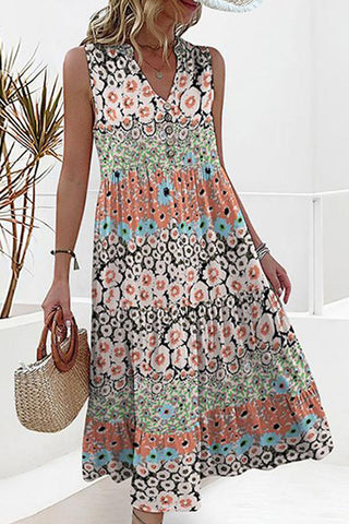 Vestido midi sin mangas con estampado floral único 