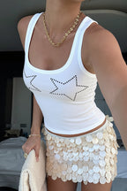 Rhinestone Ribbed Slim Crop Tank Top