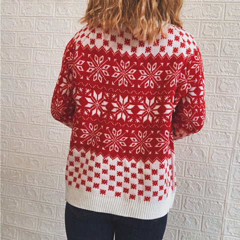 Herbst Winter Casual Klassische Weihnachten Pullover Schneeflocke Langarm rundhals Gestrickte Pullover Frauen 