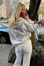 Solid Sequin Wing Graphic Relaxed Hoodie