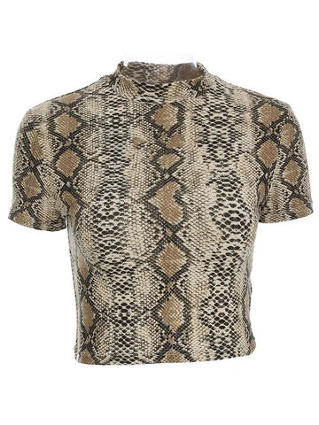 2024 Top corto sexy para mujer, camiseta sin mangas con estampado de serpiente, camiseta ajustada de cuello alto, camiseta sin mangas corta estilo Harajuku, camisetas para mujer y niña 
