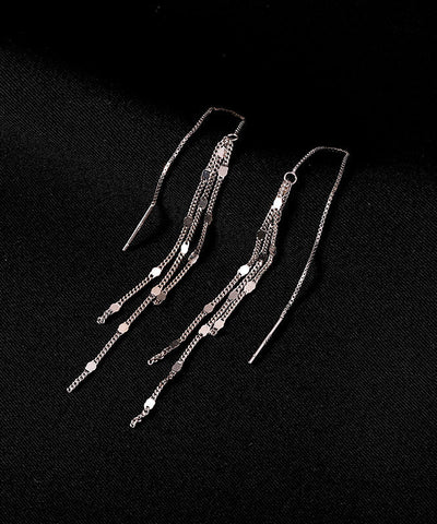 Fashion Silk Sterling Silver Sequins Tassel Drop Earrings