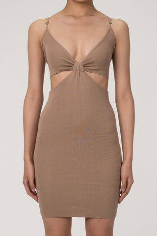 Boho Chic Deep V BH Spaghettiträger Cutout Strandurlaub Strick Minikleid 