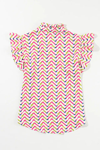 Blusa con volantes y estampado de chevrones en multicolor 