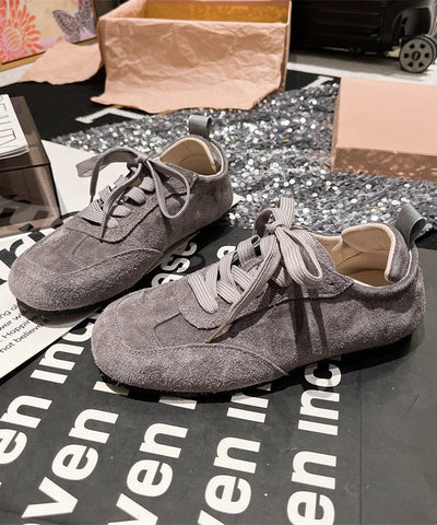Zapatos planos de ante azul, suaves y cómodos, informales, con cordones para mujer 