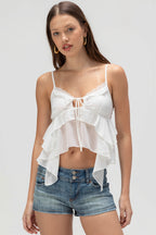 Blue Ruffle Irregular Slim Cami Top