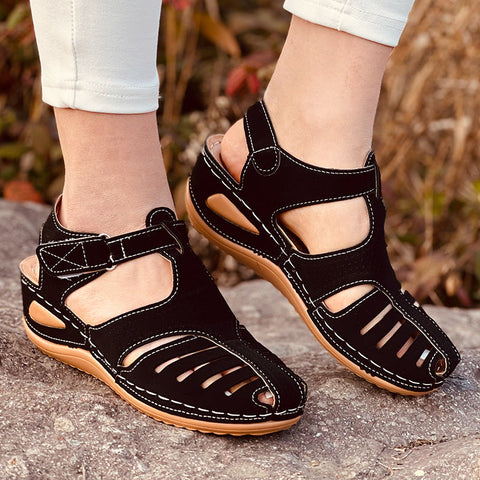 Women's Sandals Summer Rome Vintage  Hollow out Wedge Heels Platform Ladies Shoes Hook Loop Embroidery Sewing Female Sandal