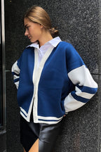 Simple Color Block Striped Relaxed Knit Cardigan