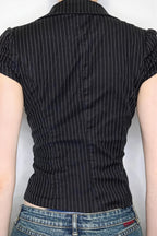 Striped Collar Double Button Blouse
