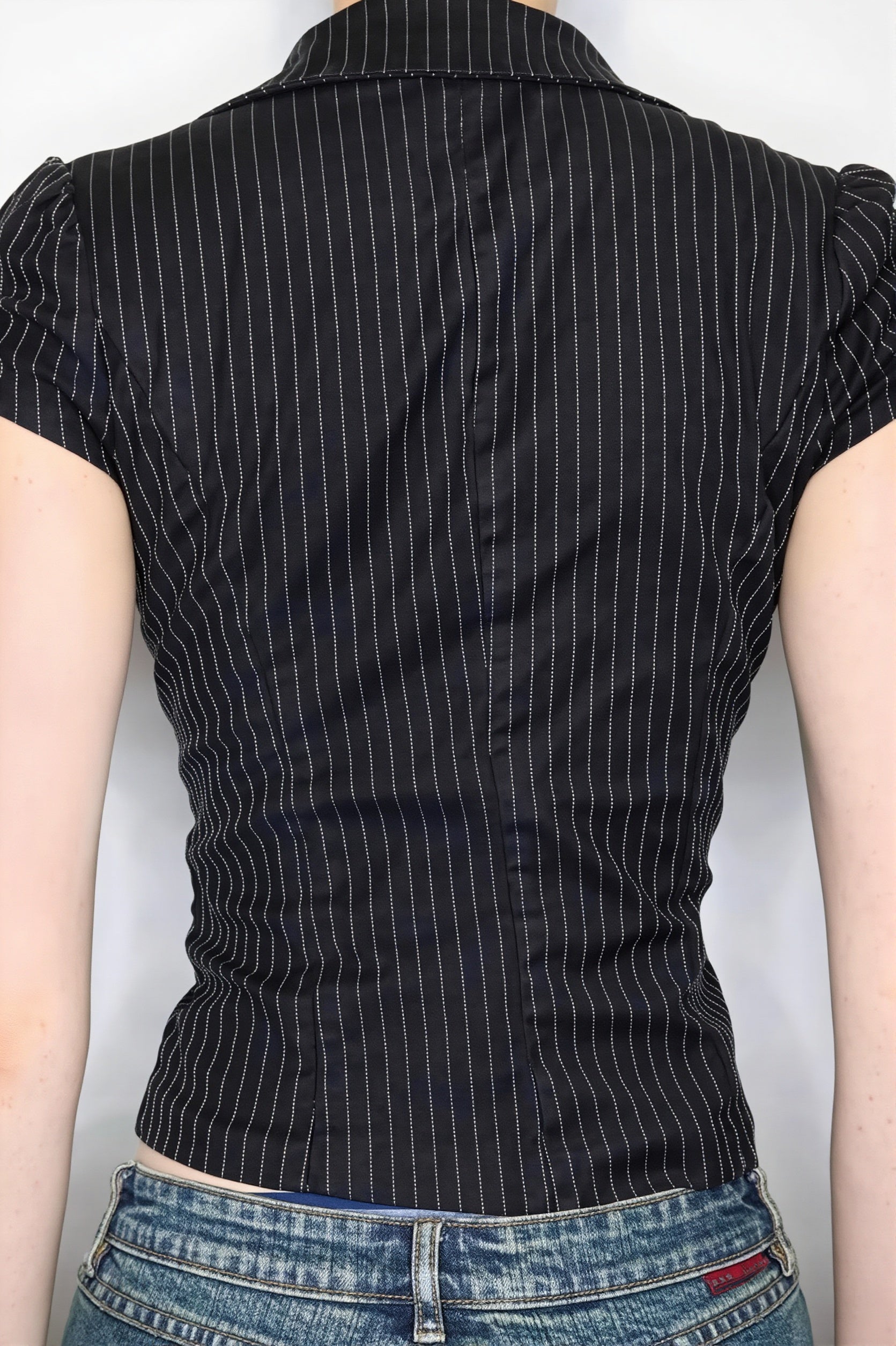Striped Collar Double Button Blouse