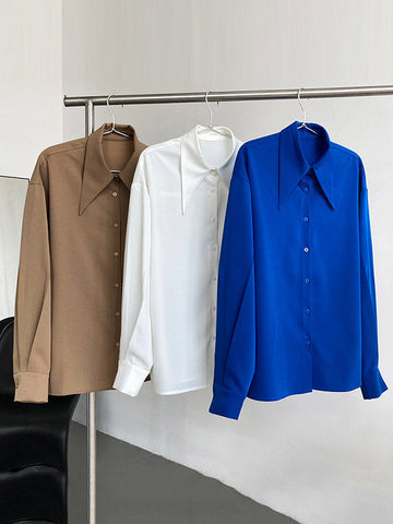 Blusa elegante de manga larga en tres colores lisos 