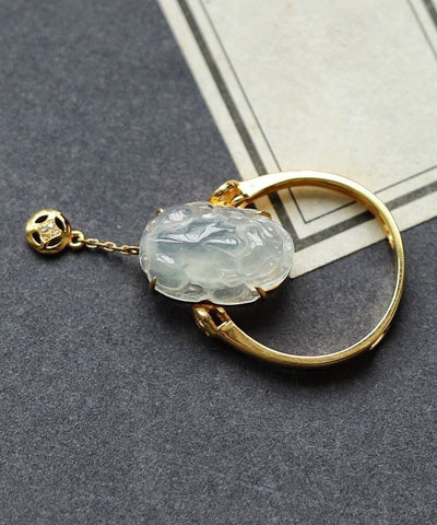 Feingold-Sterlingsilber-Oververgoldung Chalcedon Ein mythischer Wildtier-Quastenring 