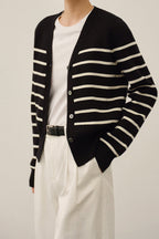 Knit Striped V Neck Colorblock Cardigan