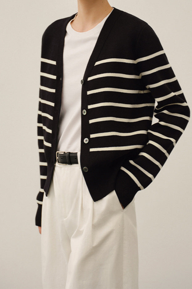 Knit Striped V Neck Colorblock Cardigan