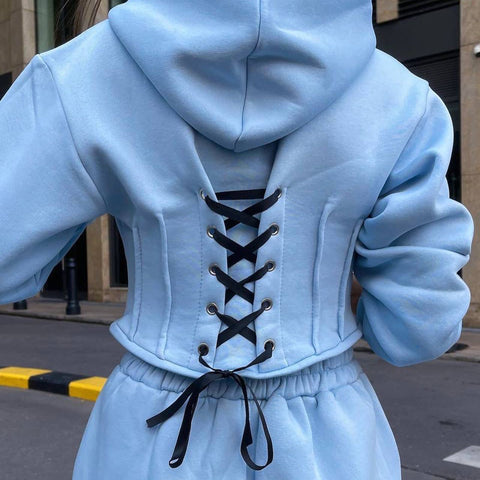 Conjunto de sudadera con capucha para mujer, otoño e invierno, suéter con capucha ceñido, pantalones deportivos informales, conjunto de dos piezas 