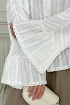 Elegant Jacquard Bell Sleeve Loose Blouse