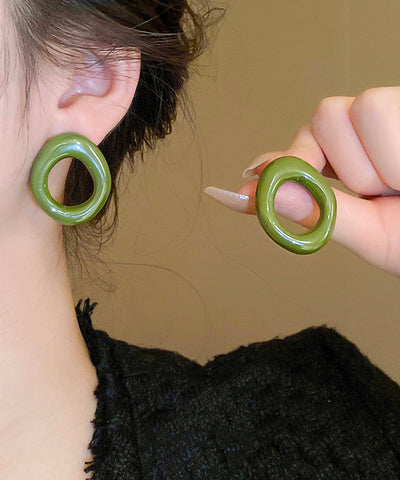 Casual White Alloy Resin Hollow Out Hoop Earrings