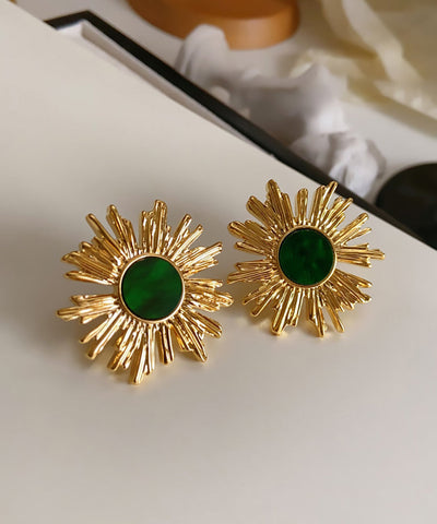 Art Blackish Green Copper Overgild Sunflower Stud Earrings