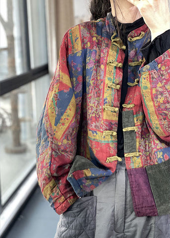 Vintage Rote Taschen Knopfdruck Herbst Langarm Mantel 