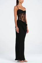 Solid Lace Splice Bodycon Maxi Dress