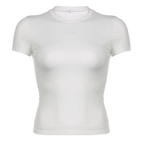 Casual Women's Solid Color Round Neck Pullover T-shirt – Street Sexy Slim Fit Tops