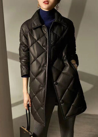 Abrigo francés de invierno con cuello Peter Pan, botones y relleno de algodón color caqui 