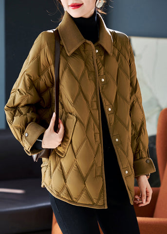 Stilvoller Kaffee Peter Pan Kragen Patchwork Entendaunen Daunenmantel Winter 