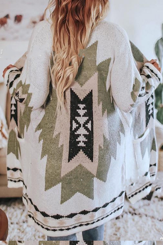 Casual Print Patchwork Cardigan Collar Outerwear