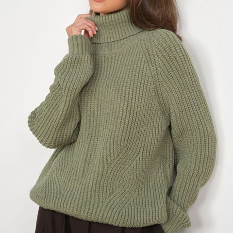 Suéter de punto suelto de cuello alto grueso para otoño e invierno con cuello 