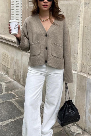 V Neck Button Down Pocketed Sweater Cardigan