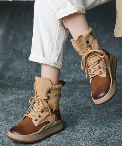 Botas de plataforma con cordones rojos y forro de lana afelpada 