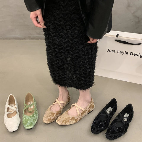Retro Style Slip On Women Ballet Flats Fashion Elegant Cross Ladies Comfort Soft Sole Mary Jane Shoes