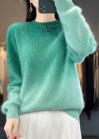 Frauen Rosa Farbverlauf O-Ausschnitt Gemütliche Pullover Langarm 